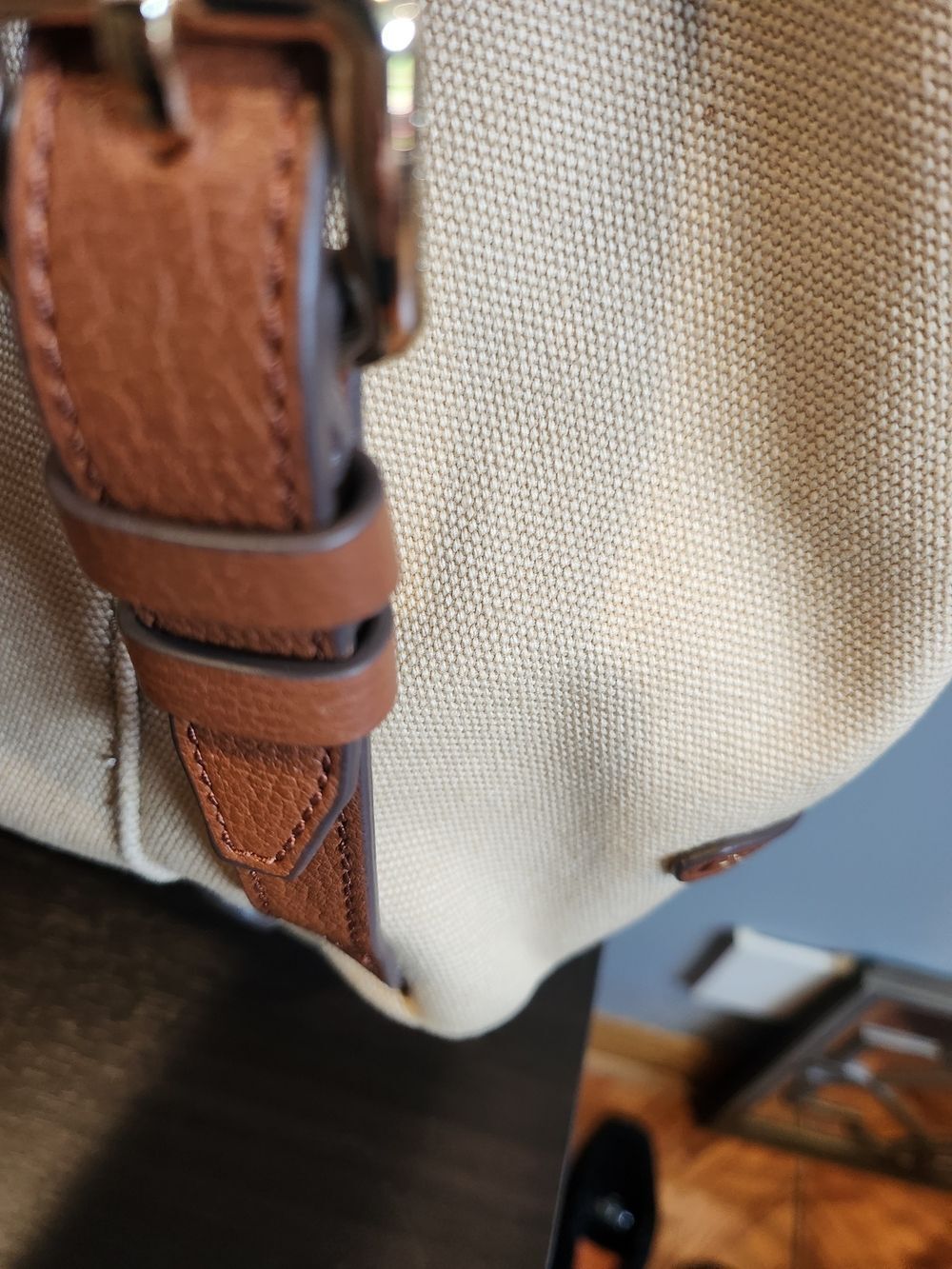 Cole Haan Canvas and Brown Leather Top-Handle Backpack - Picture 6 of 13